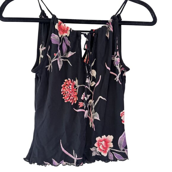 Vintage Bebe Womens Y2K 90s Spaghetti Straps Black Floral Print Tank Top Size S - Picture 2 of 8